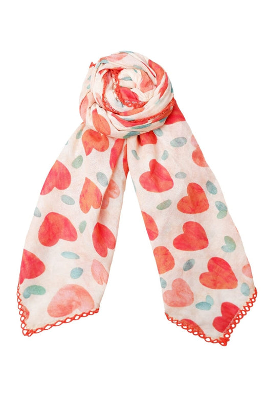 Black Colour - Bcsalmaya Cotton Mini Scarf 3629 - Red Hearts