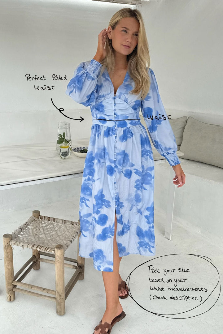 Forudbestilling - BYIC - Adelic Long Dress - abfp Abstract Blue Flower Print Kjoler 