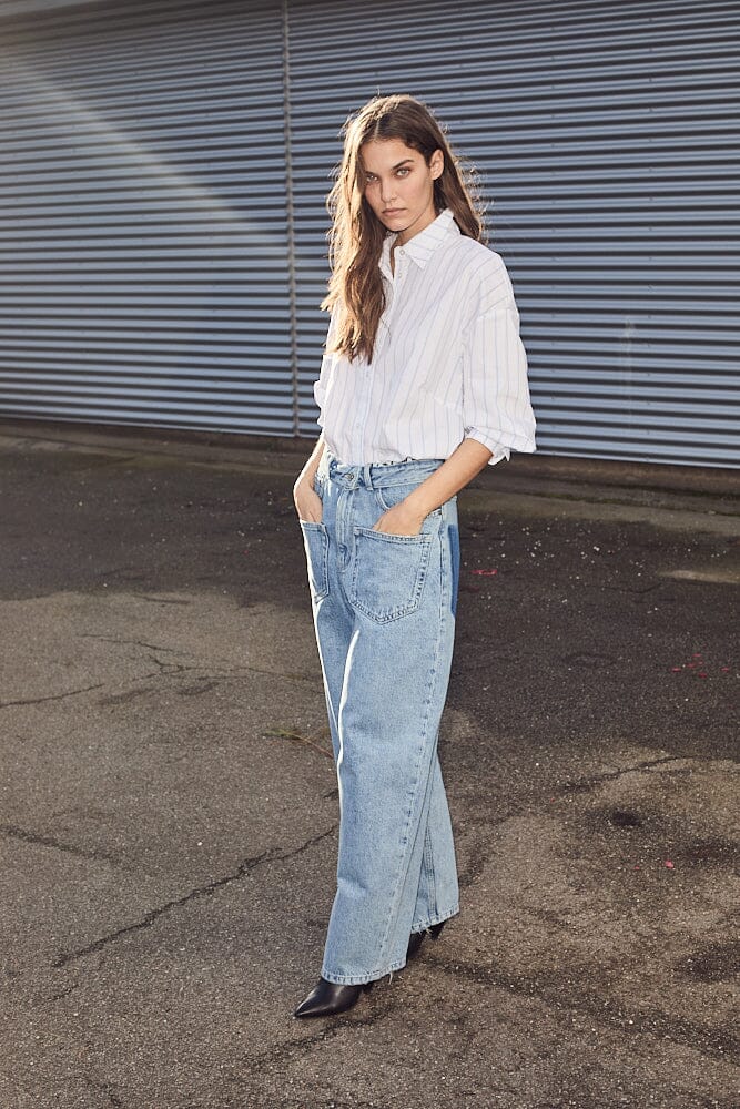 Forudbestilling - Haute L'Amitié - Flip Waist Pocket Jeans HL10179 - Bleached Denim Jeans 