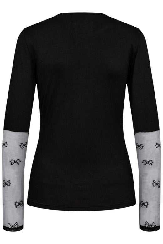 Forudbestilling - Liberte - Isa-Ls-Lace-Sleeve-Blouse - Black Bow Bluser 