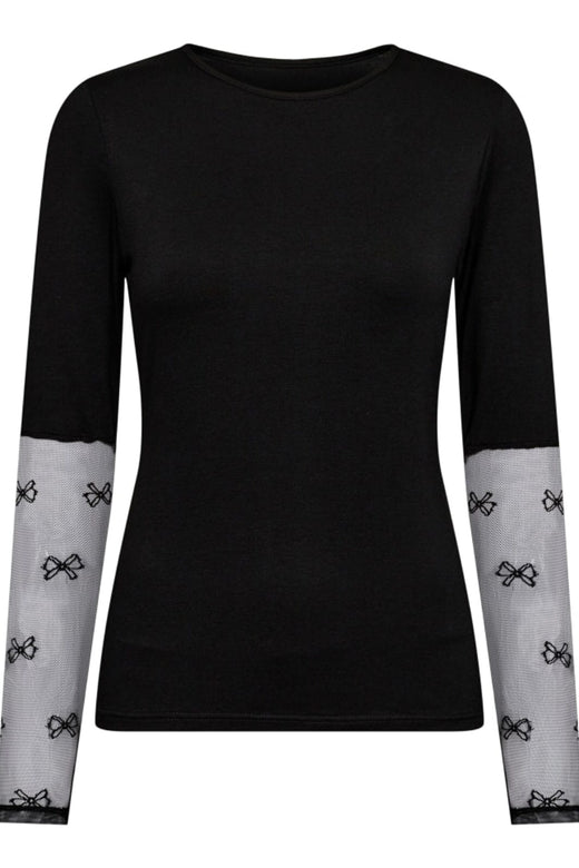 Forudbestilling - Liberte - Isa-Ls-Lace-Sleeve-Blouse - Black Bow Bluser 