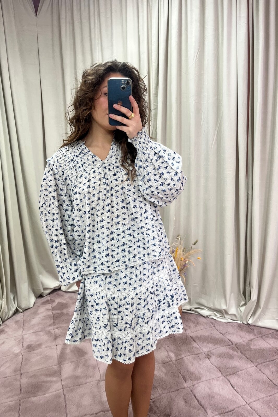 Forudbestilling - Neo Noir - Nipoa Dot Flower Blouse 165284 - 140 - Blue Bluser 