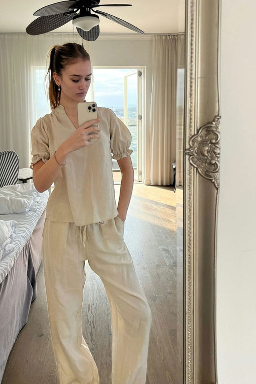 Forudbestilling - Neo Noir - Sonar Linen Pants - Sand Bukser 