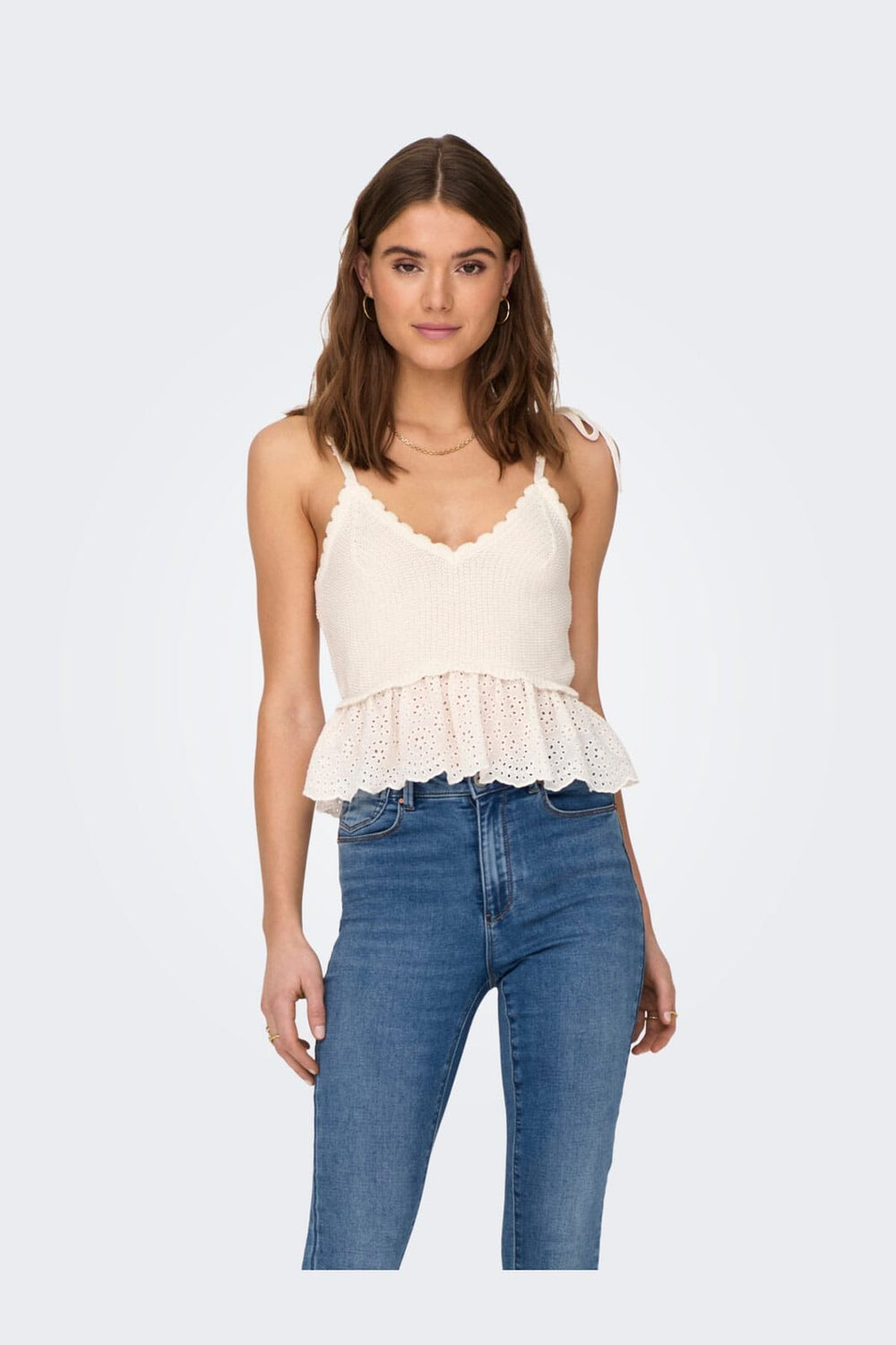 Only - Onlkristin Life Sl Short Mix Top Knt - 4209293 Cloud Dancer