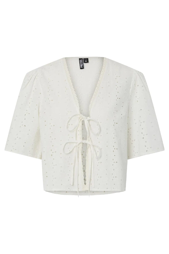 Pieces - Pctyla 2/4 V-Neck Tie Top Pp - 4935352 Cloud Cream