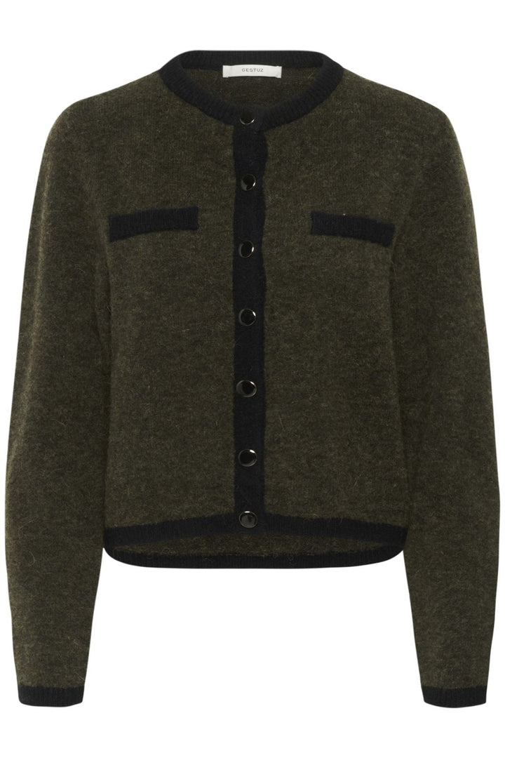 Gestuz - Gzalpha Ls Contrast Cardigan 10910459 - 108313 - Olive Mélange/Black Cardigans 