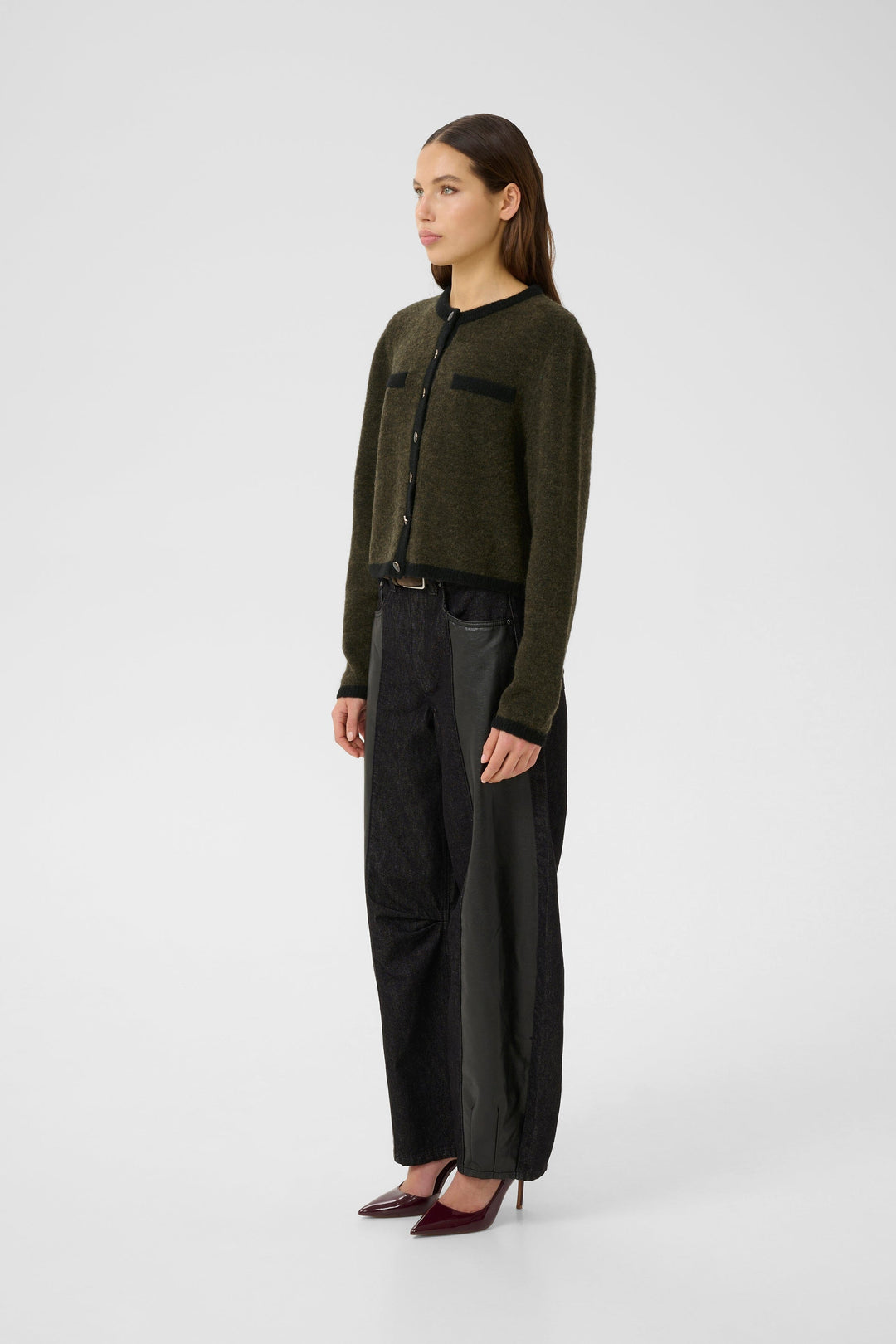 Gestuz - Gzalpha Ls Contrast Cardigan 10910459 - 108313 - Olive Mélange/Black Cardigans 