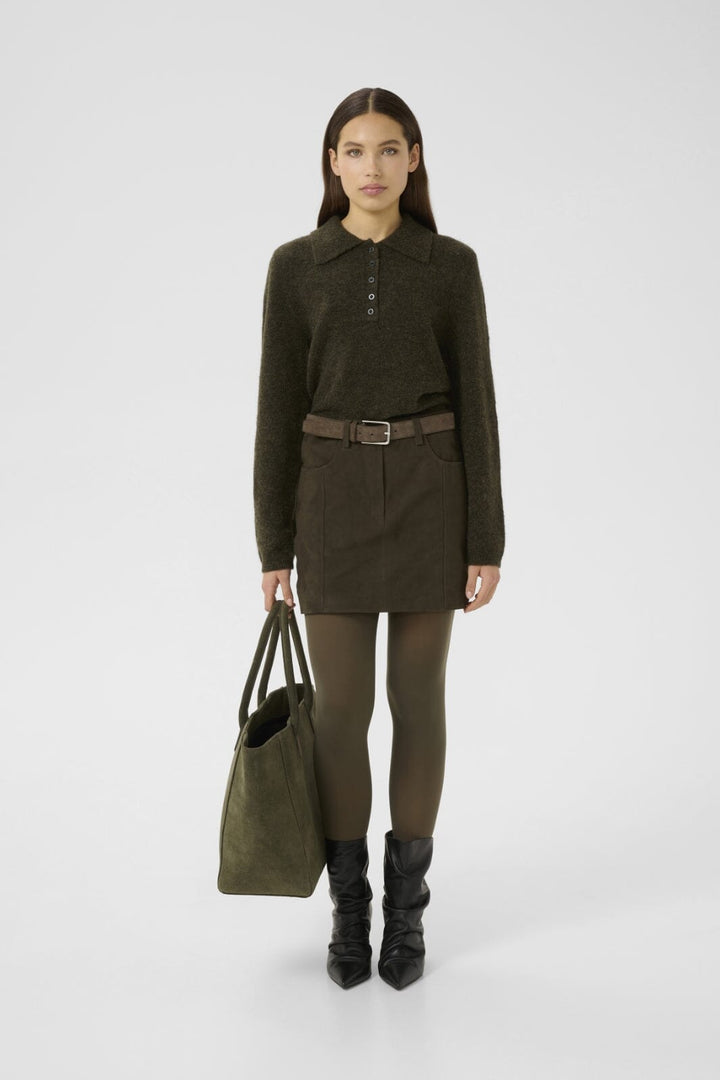 Gestuz - Gzalpha Polo Pullover 10910589 - 108311 - Olive Mélange Strikbluser 