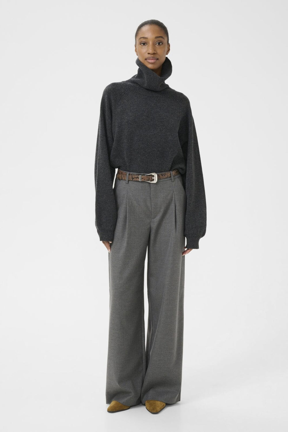 Gestuz - Gzpaula Melange Wide Pants 10910494 - 100494 - Dark Grey Melange