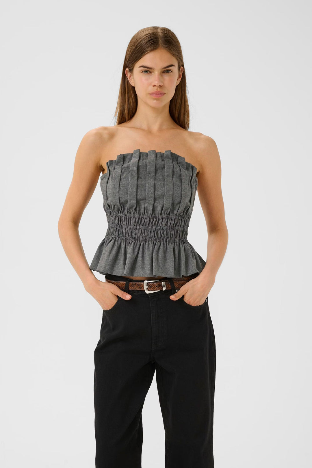 Gestuz - Gzpauline Corset 10909868 - 100494 - Dark Grey Melange Toppe 