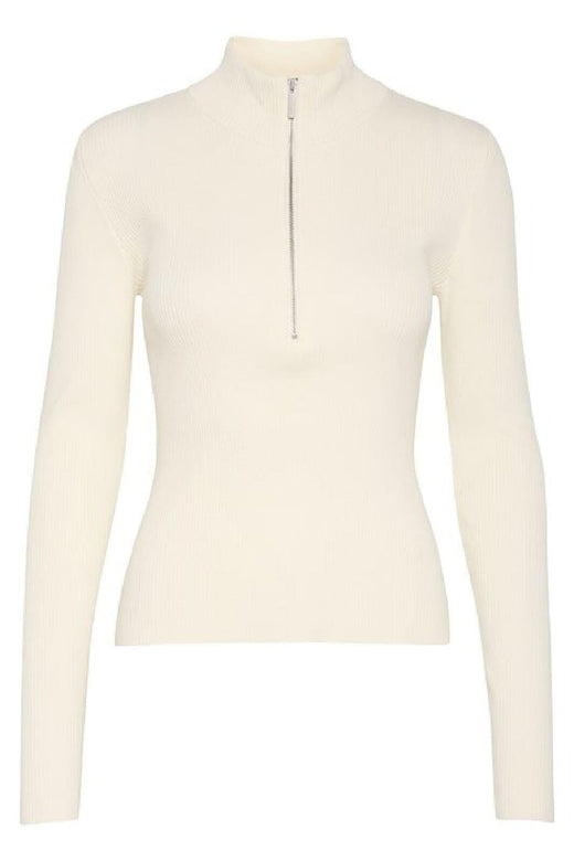 Gestuz - Yasmiagz Zipper Pullover 10909819 - 110103 - Egret Strikbluser 