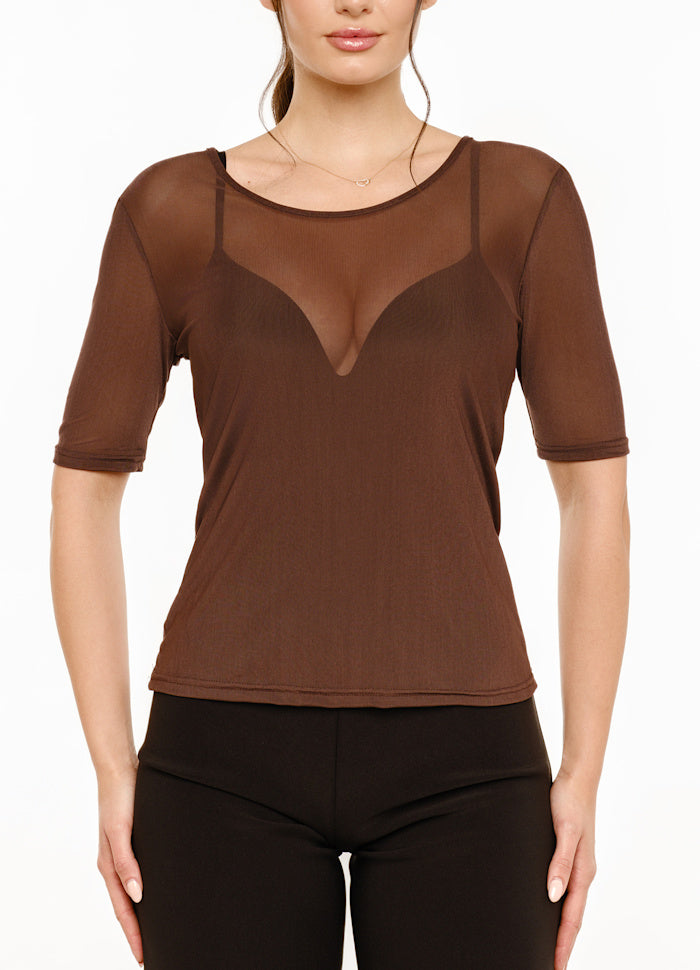 Liberte - Mesh Ss Tshirt 22064 - Dark Brown