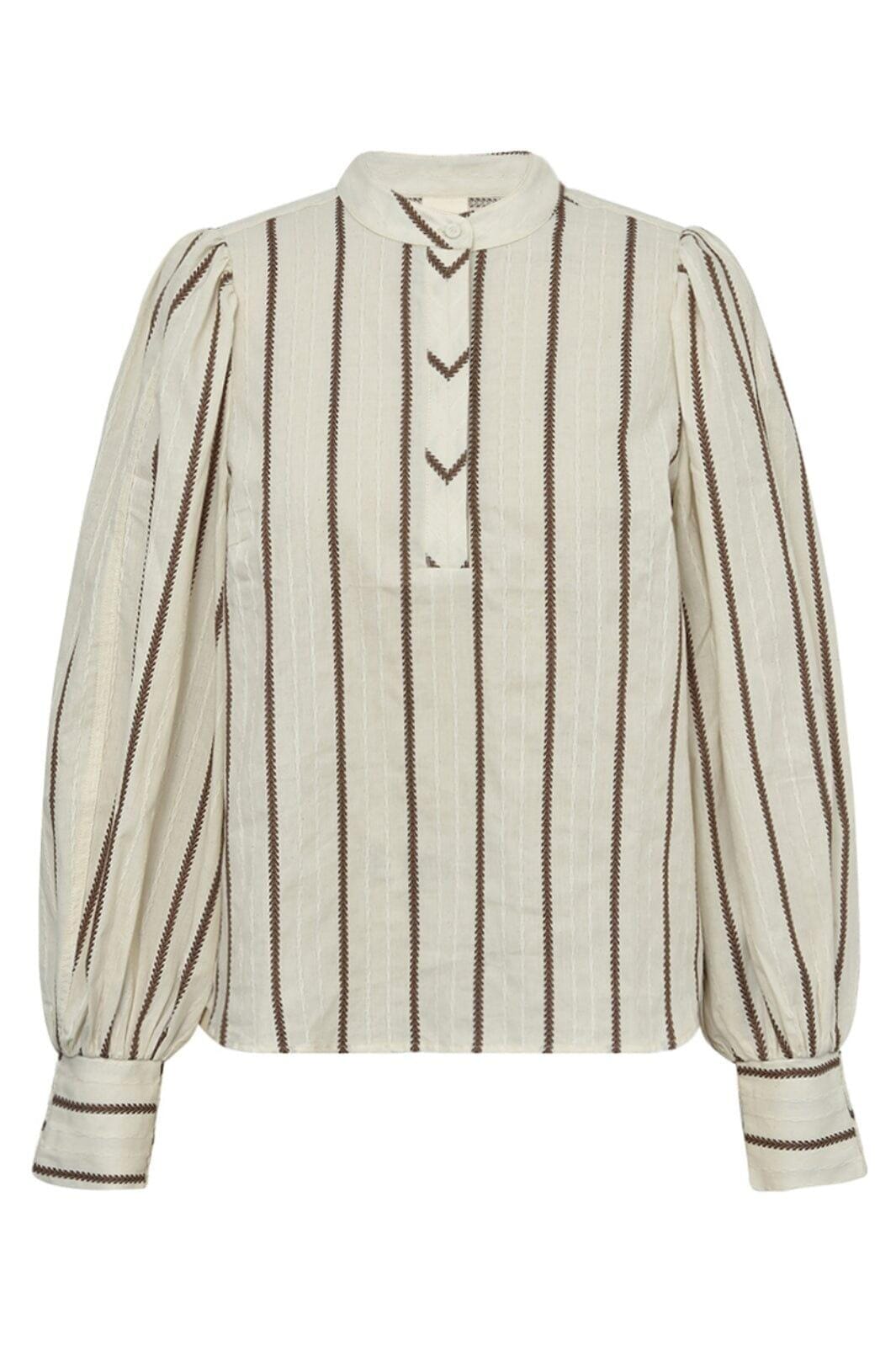 Gossia - Annemaigo Jo Blouse G2774 - Off-White/Brown Stripes Bluser 