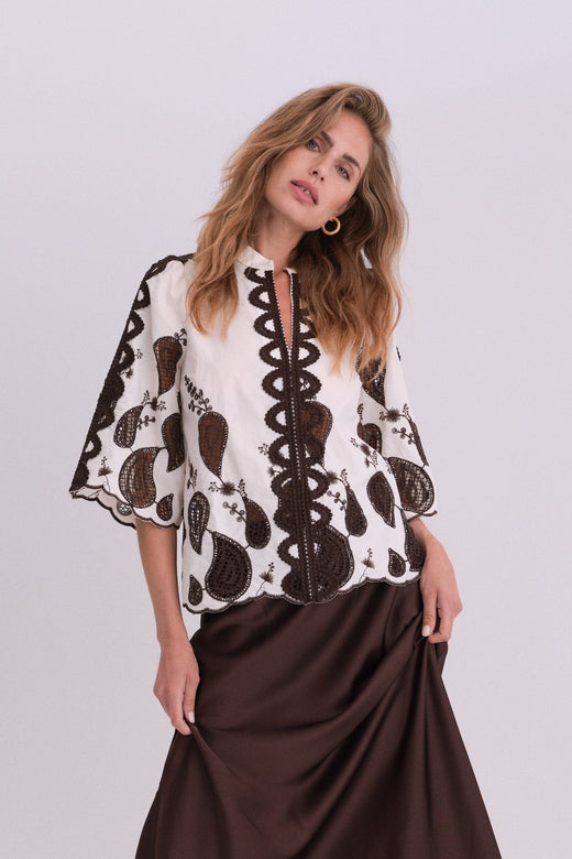Gossia - Miraago Blouse G2843 - Creme - Brown Bluser 