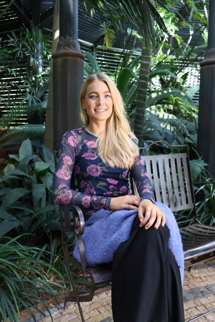 Liberte - Mesh Ls Tshirt 22065 - Navy Pink Rose