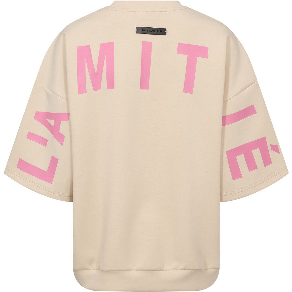 Haute L'Amitié - Maxi Split Ss Logo Sweat HL10461 - Pearl /Pink Sweatshirts 