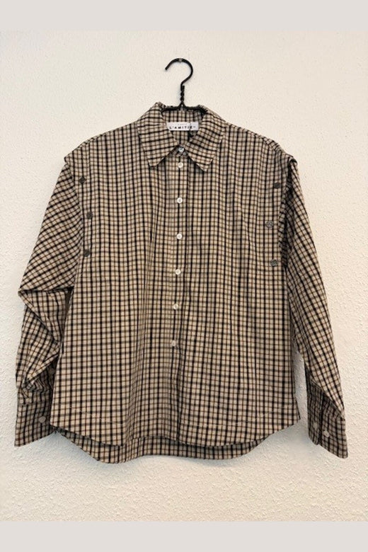 Haute L'Amitié - Ruby Check Button Sleeve Shirt HL10834 - Mocca/Beige Check