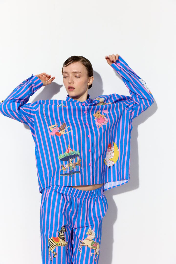 Hunkøn - Cosmia Shirt 26530 - Blue Showstopper Art Print Skjorter 