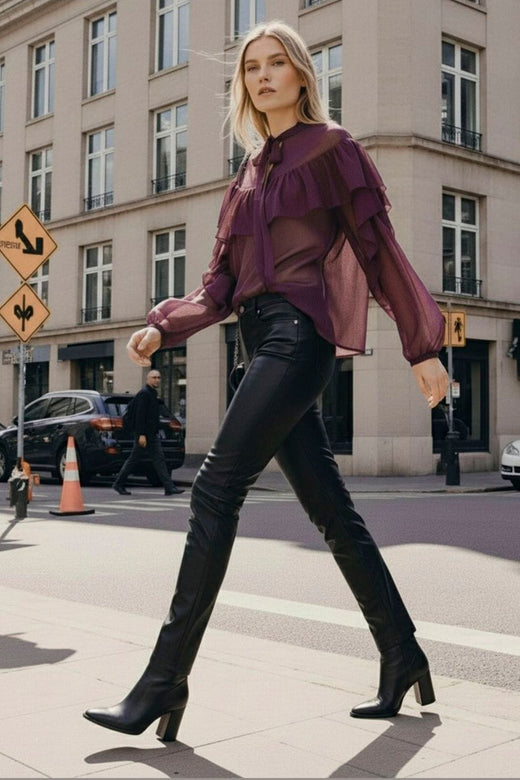 Hypedrop - Hdmelisa Ruffle Ls Blouse 32000021 - 5082000 - Potent Purple Bluser 