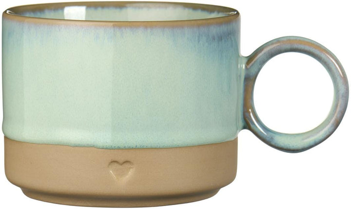 Ib Laursen - Krus m/hank Heart mat brunt ler m/lysegrøn kant 290 ml - Stentøj - 2468-42