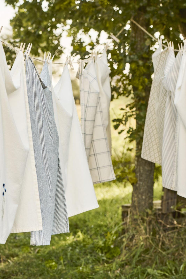 Ib Laursen - Viskestykke Ebbe natur m/mørkeblåt ternet mønster - Bomuld - 66173-39