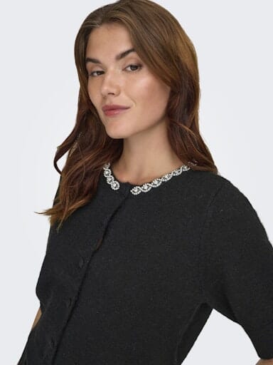 JDY - Jdyalva Life 2/4 Embel Cardigan Knt - 4907578 Black Silver Embellishment Cardigans 
