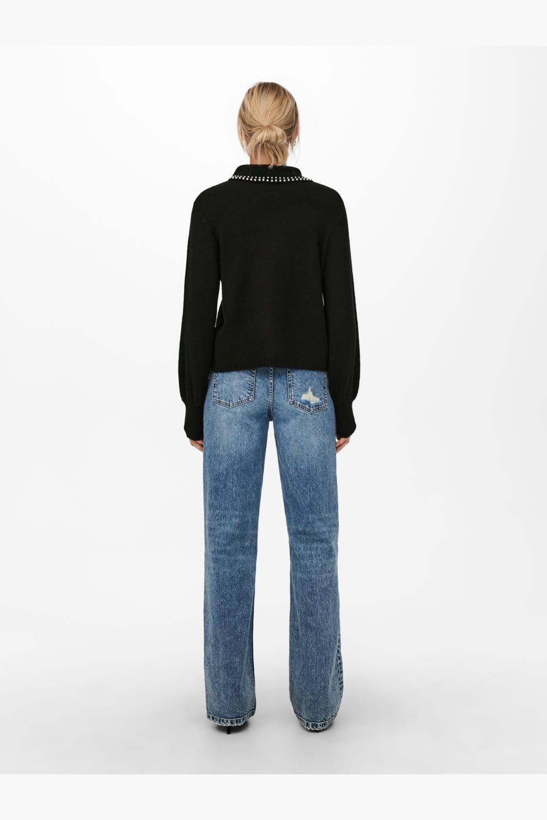 Jdy - Jdyaubray Life L/S Pearl Pullover Knt - 3818554 Black W White Pearl Collar