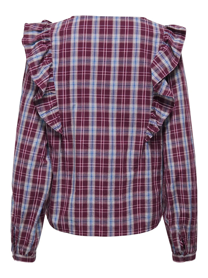 JDY - Jdydolly L/S Check Top - 4933633 Fig Black & Total Eclipse Bluser 