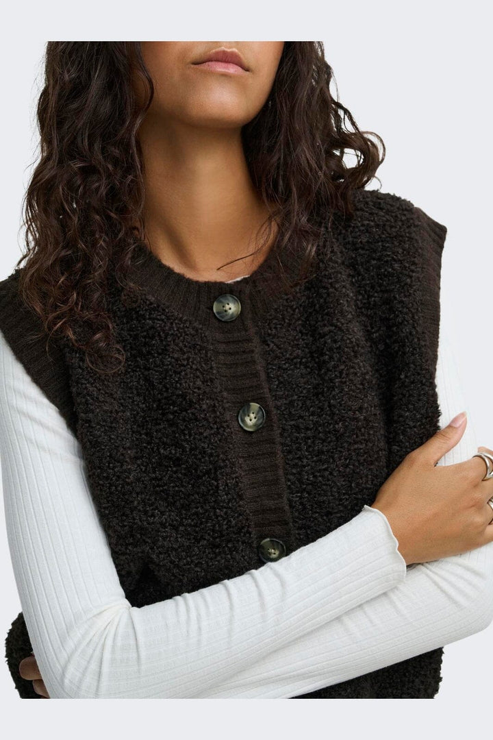 JDY - Jdyeira Life S/L On Button Vest Knt - 5105887 Chocolate Torte