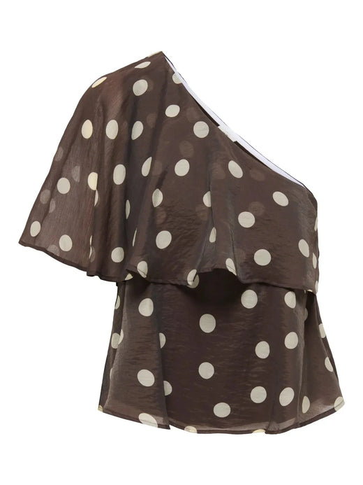 JDY - Jdyfay Life One-Shoulder Top - 5049498 Chocolate Torte Pristine Dot Toppe 