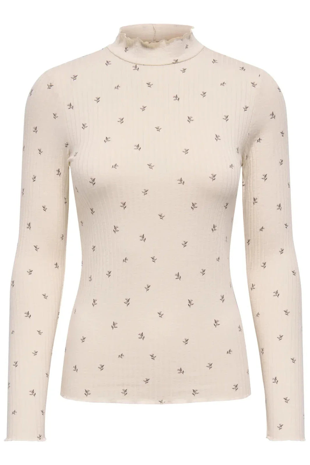 JDY - Jdyfransiska Life L/S Hi-Nck Top - 5067469 Whitecap Gray Pink Lady Flower T-shirts 