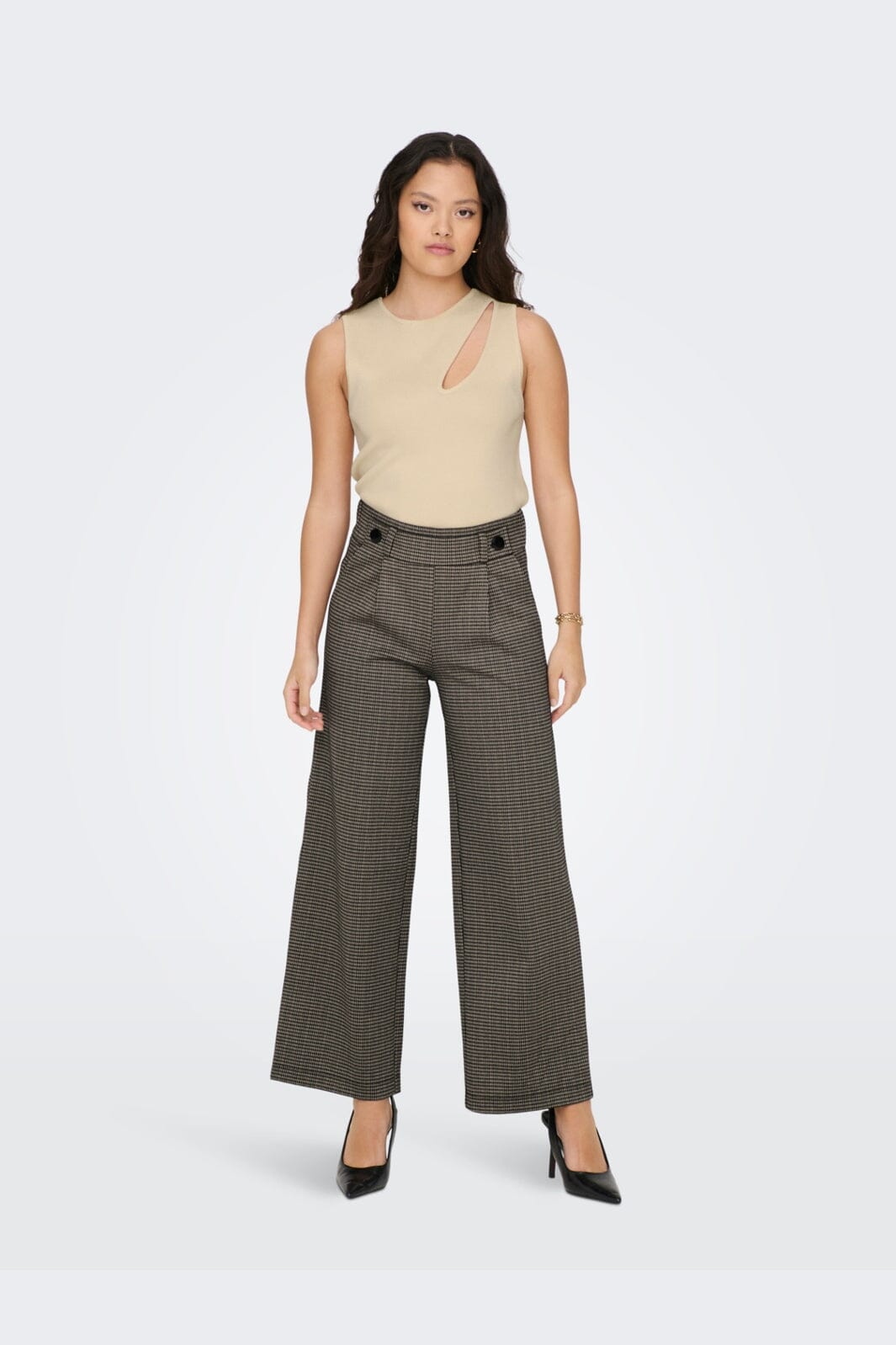 JDY - Jdygeggo Mia Long Check Pant - 3750952 Cobblestone Mini Check