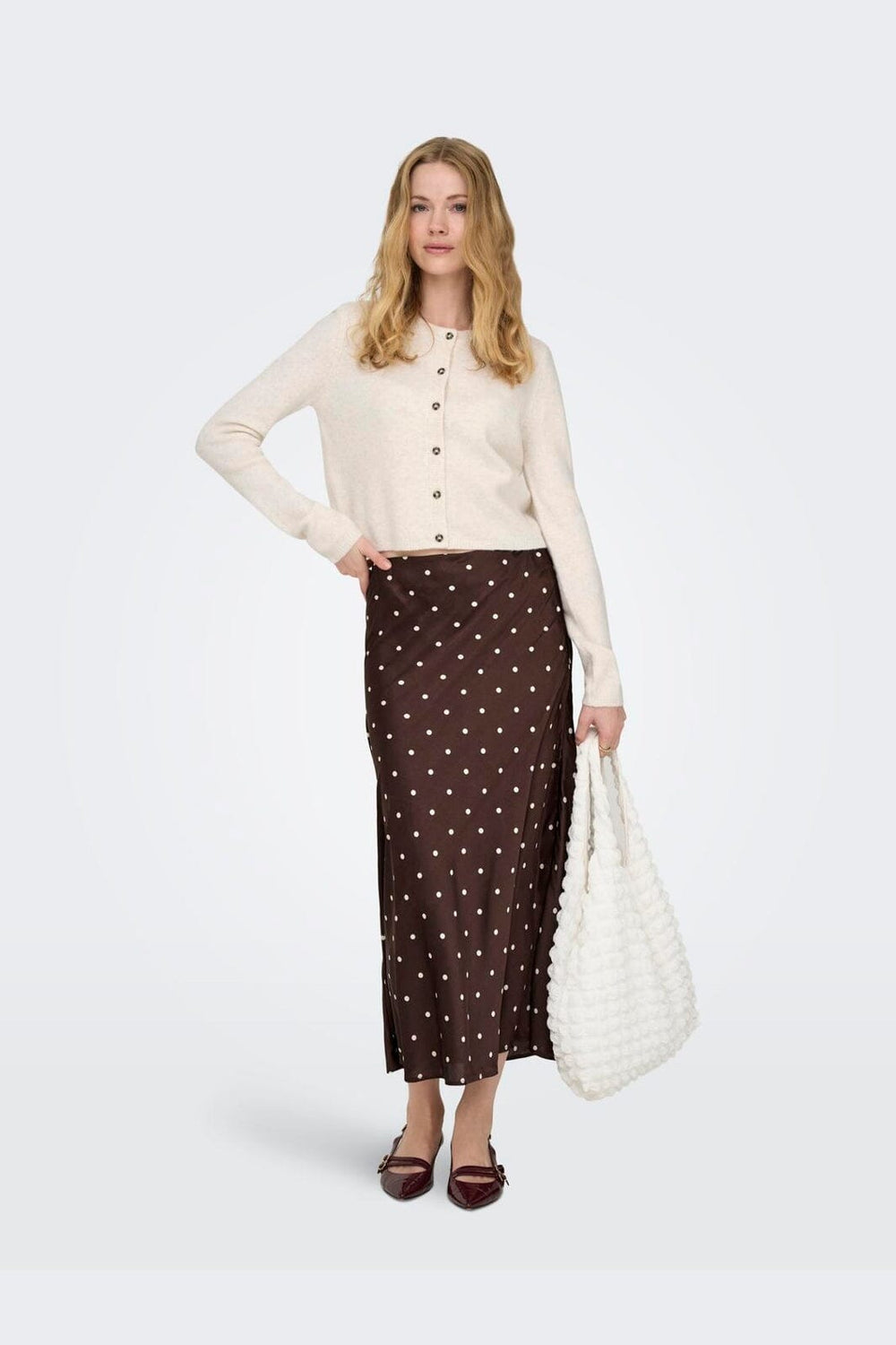 JDY - Jdyhailey Satin Midi Skirt - 5082864 Puce Ecru Dots