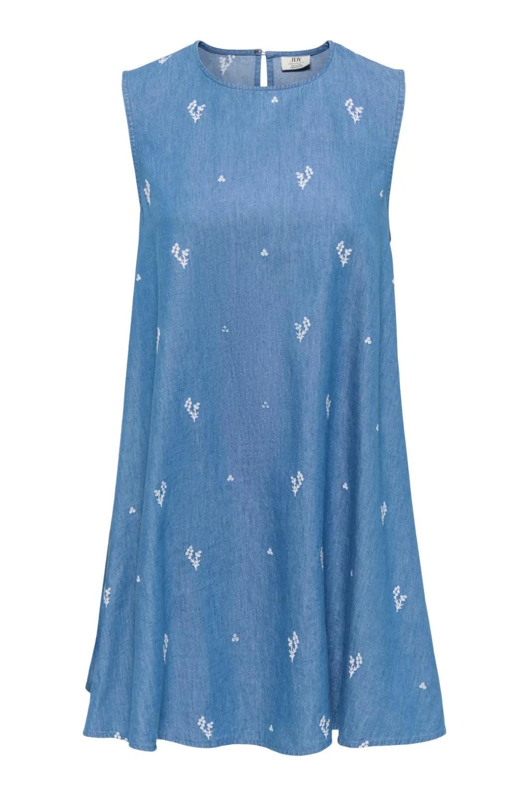 JDY - Jdykai S/L Dress Dia - 5049517 Light Blue Denim Cloud Dancer Emb Kjoler 