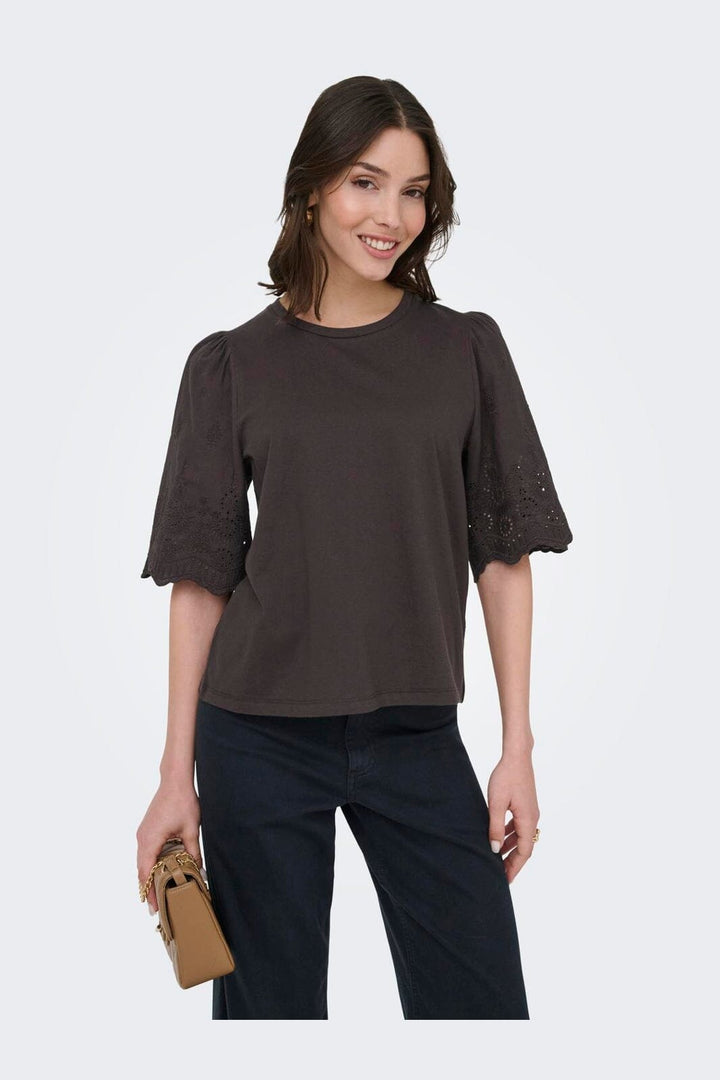 JDY - Jdylair Life S/S New Mix Top - 5047453 Chocolate Torte