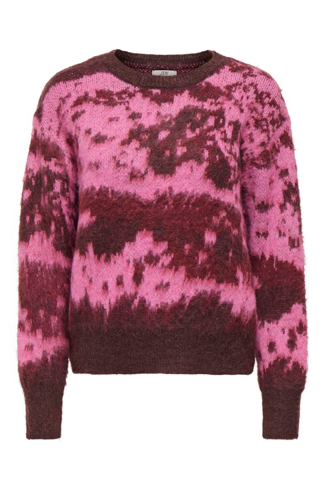 JDY - Jdyleslie L/S O-Neck Jacq. Pullover Knt - 5112200 Decadent Chocolate W. Shocking Pink/ Ruby Wine Jacq.