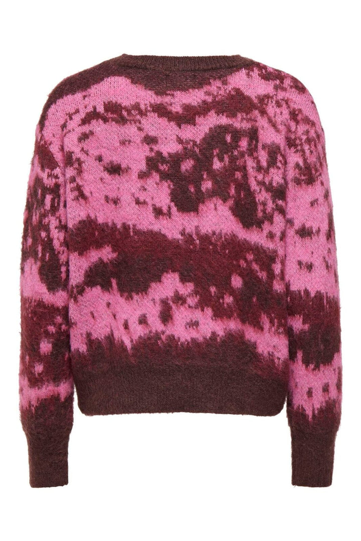 JDY - Jdyleslie L/S O-Neck Jacq. Pullover Knt - 5112200 Decadent Chocolate W. Shocking Pink/ Ruby Wine Jacq.