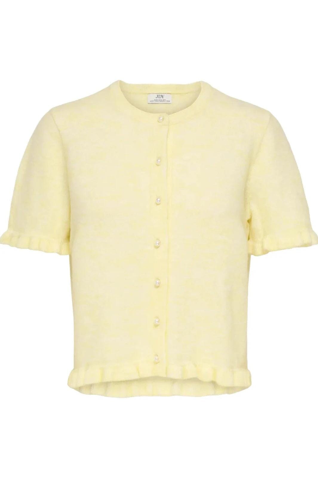 JDY - Jdyletty S/S On Frill Cardigan Knt - 5107257 Pastel Yellow Melange W. Pearl Buttons Cardigans 
