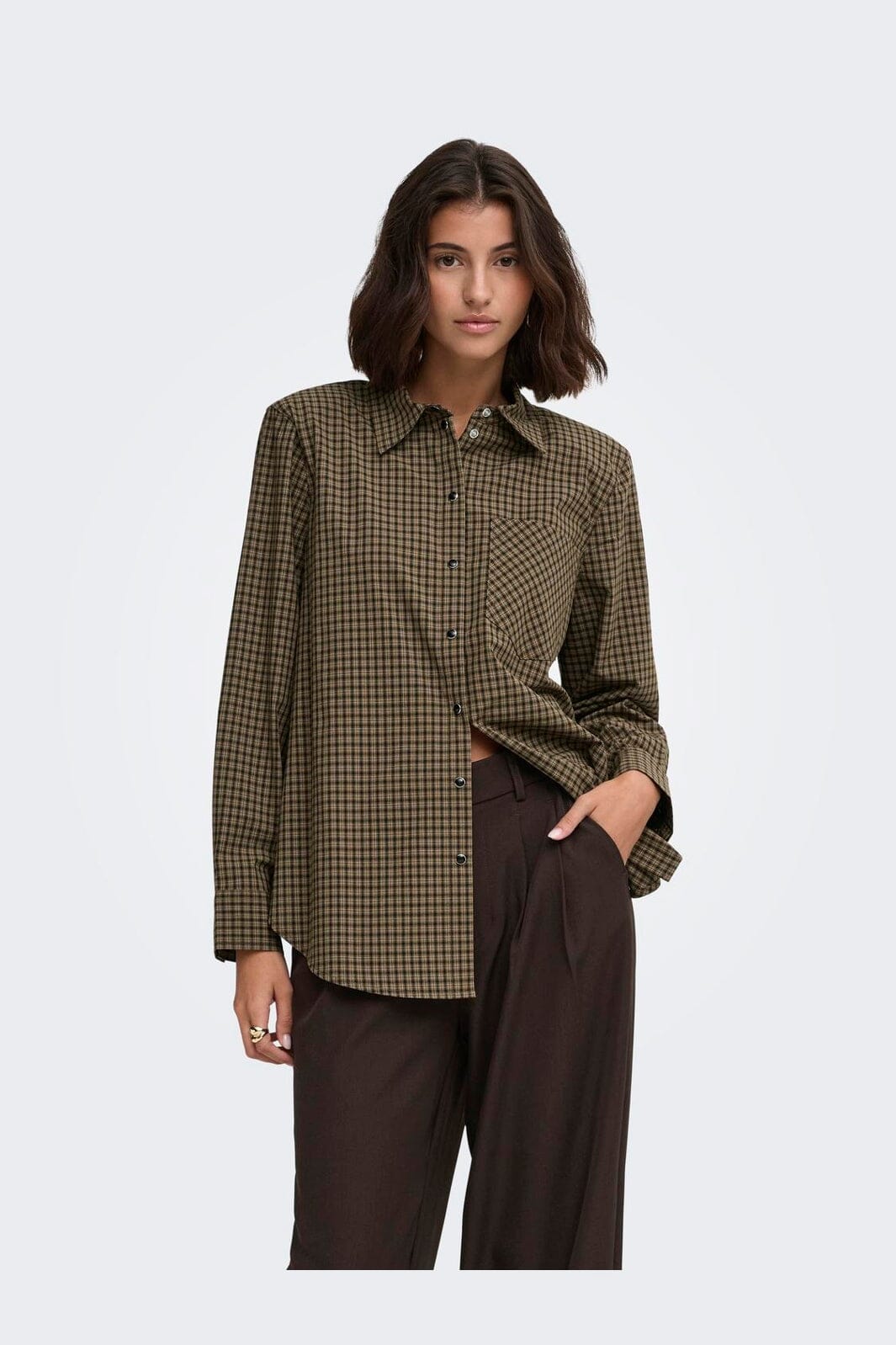 JDY - Jdylou L/S Shoulderpad Shirt - 5130715 Toasted Coconut Cloud Dancer & Black