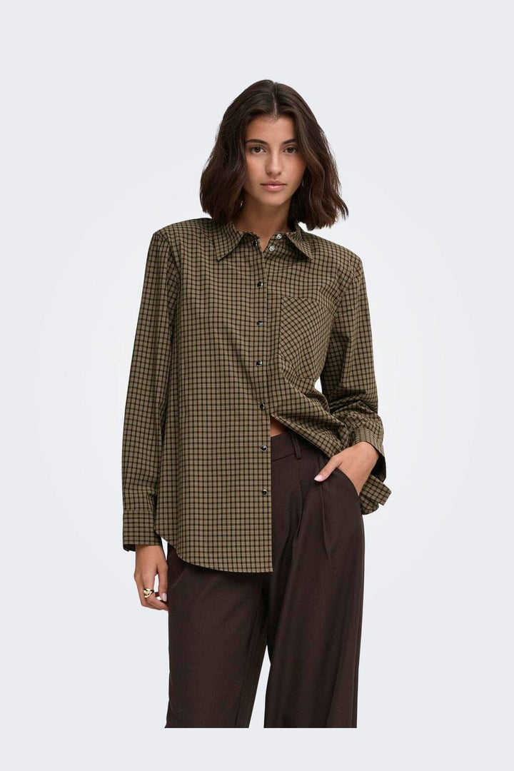 JDY - Jdylou L/S Shoulderpad Shirt - 5130715 Toasted Coconut Cloud Dancer & Black