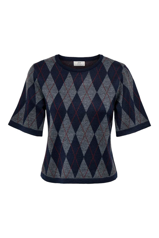 JDY - Jdymaggy S/S Argyle Pullover Knt - 5228787 Smoked Pearl Black Iris & Tibetan Red