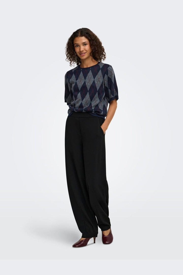 JDY - Jdymaggy S/S Argyle Pullover Knt - 5228787 Smoked Pearl Black Iris & Tibetan Red