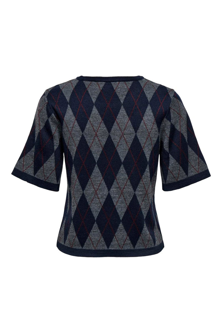 JDY - Jdymaggy S/S Argyle Pullover Knt - 5228787 Smoked Pearl Black Iris & Tibetan Red