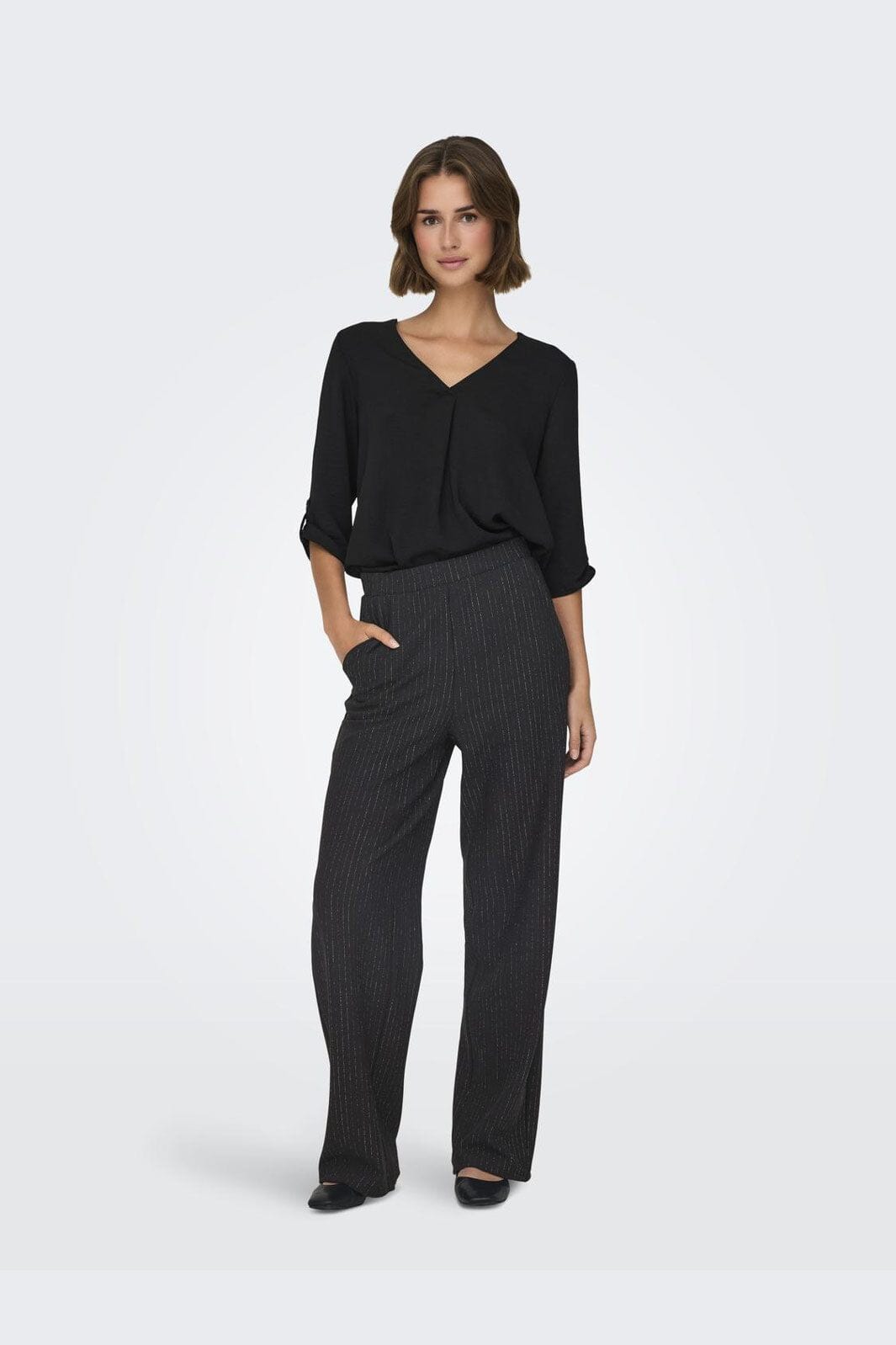 JDY - Jdymary Geggo One Lurex Pant - 4689540 Black Silver Pinstripe