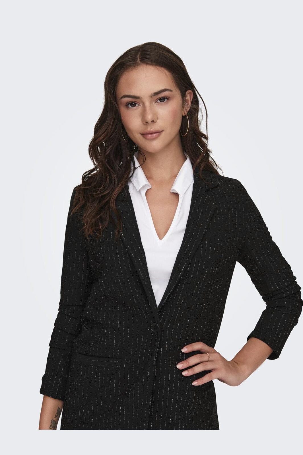 JDY - Jdymary L/S Lurex Blazer - 4625830 Black Silver Pinstripe