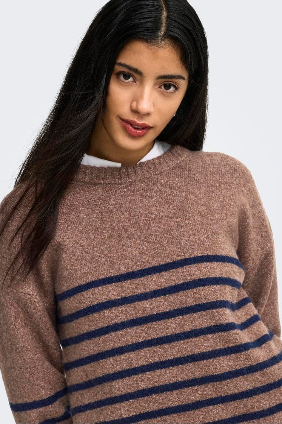 JDY - Jdyneel L/S O-Neck Stripe Pullover Knt - 5121138 Bison Black Iris Thin Stripes