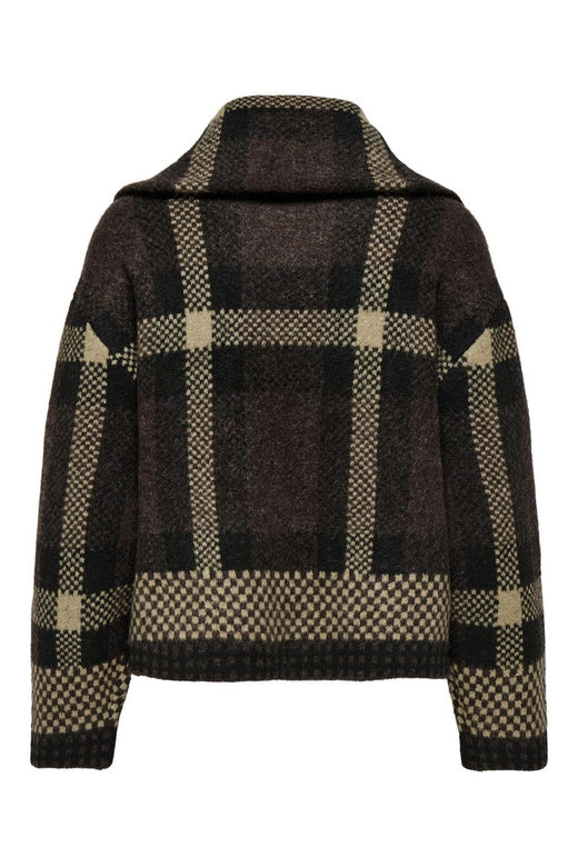 JDY - Jdyphoenix L/S 2 Way Zip Jacq Cardi Knt - 4876150 Chocolate Torte W. Black/Birch Jacquard