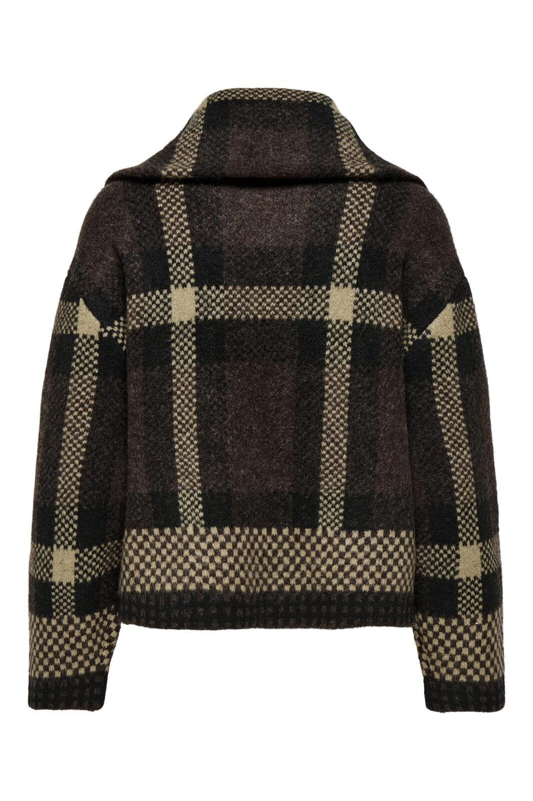 JDY - Jdyphoenix L/S 2 Way Zip Jacq Cardi Knt - 4876150 Chocolate Torte W. Black/Birch Jacquard