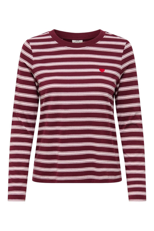 JDY - Jdypisa L/S Print Top - 5212487 Windsor Wine Chelsea Stripe + Bs Heart