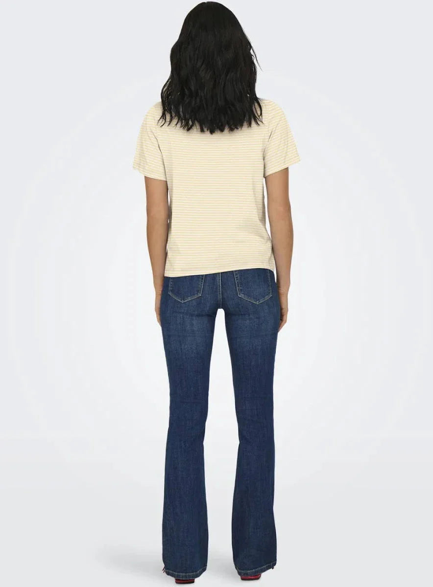 JDY - Jdypisa S/S Print Top - 5048773 Cloud Dancer Double Cream Stripes + Chicory Coffee Heart T-shirts 